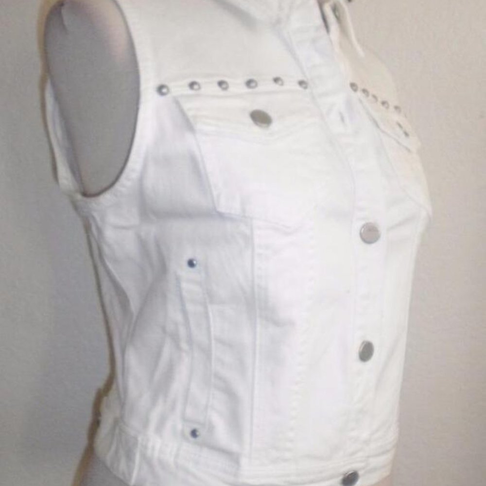 DKNYC White Sleeveless Denim Vest with Silver Studs - Picture 2 of 7